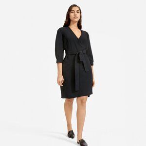 Everlane The Japanese GoWeave Long-Sleeve Mini Wrap Dress  Black Base - Size 2